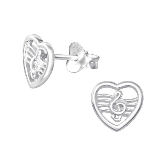 Sterling Silver Heart Music Note Earrings - Picture 1 of 12